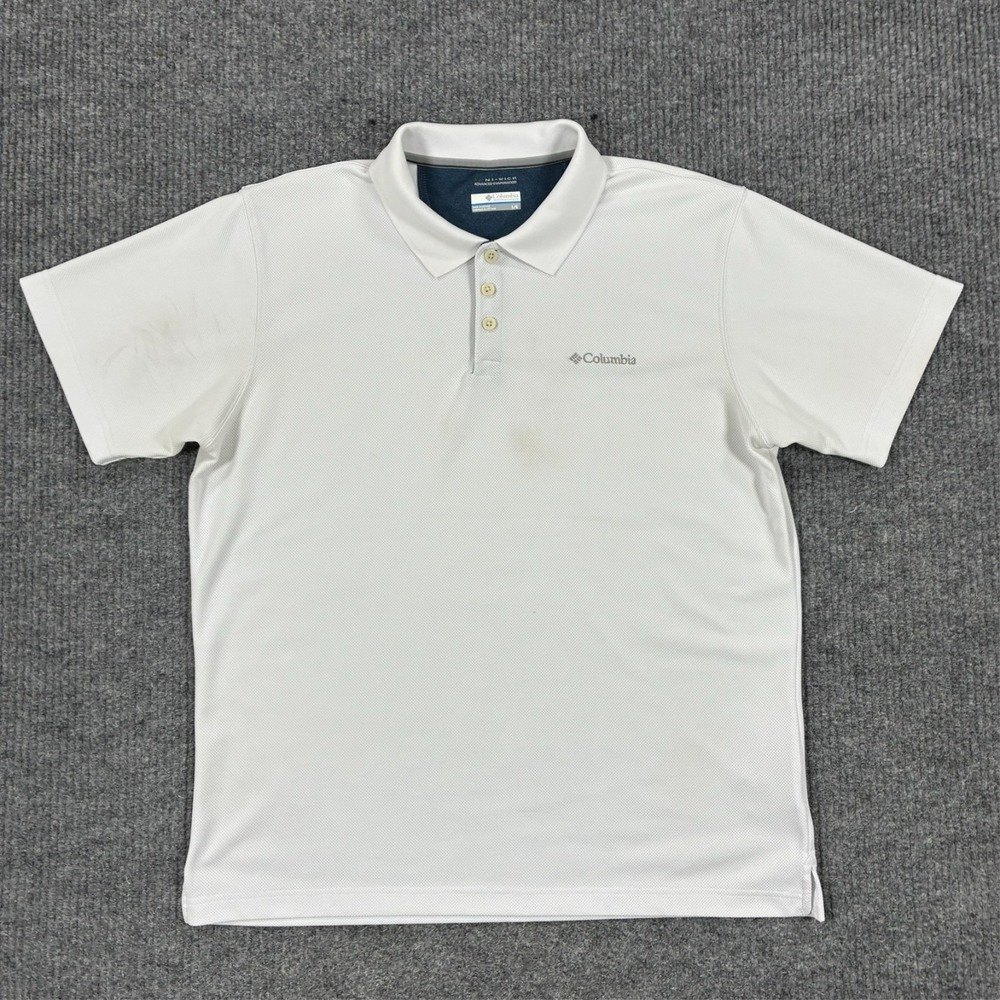Columbia Omni Wick Polo Shirt Mens Large White Performance Golf Short Sleeve
